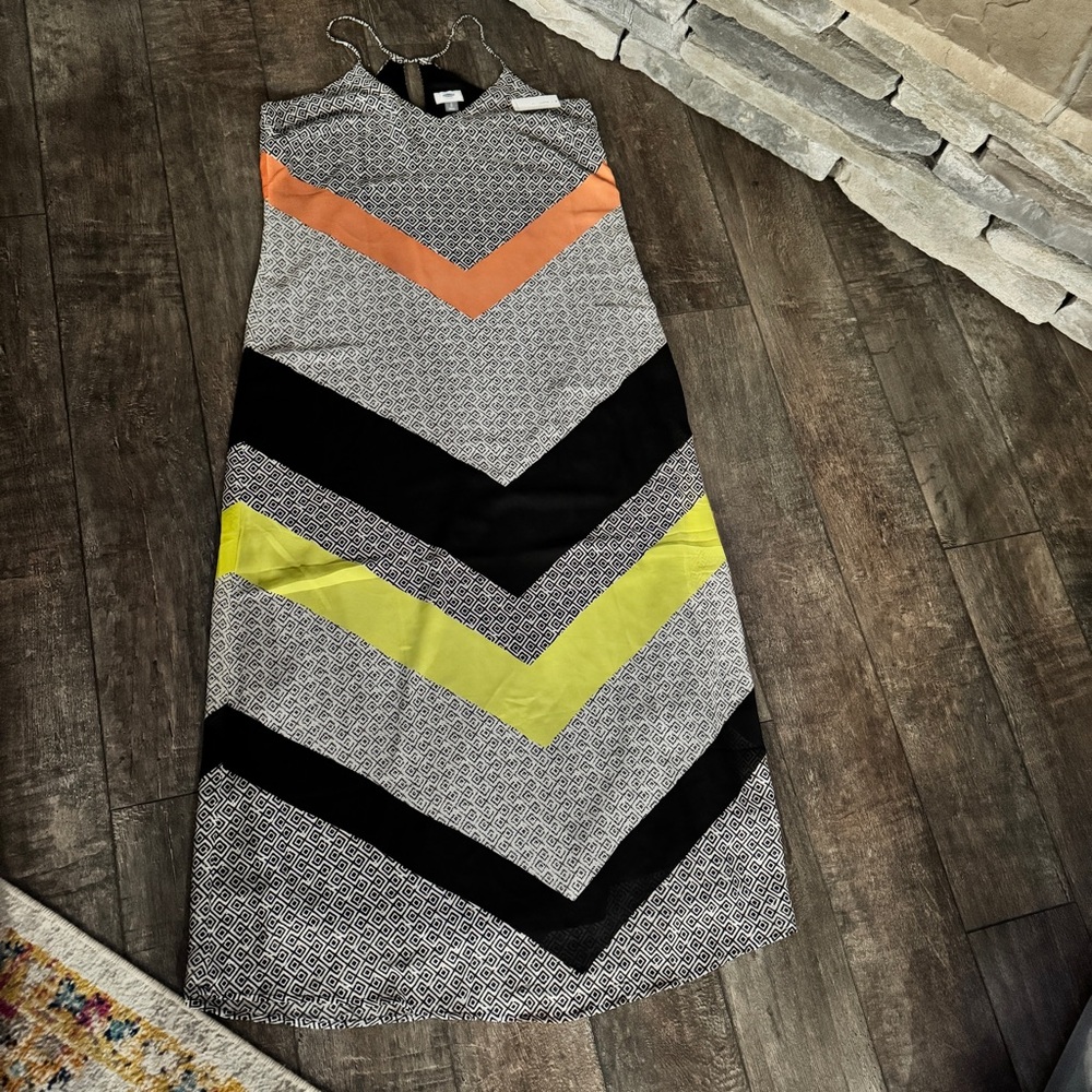 Old Navy Fully Lined Chiffon V-neck Maxi Dress sz L Black White 3/$25